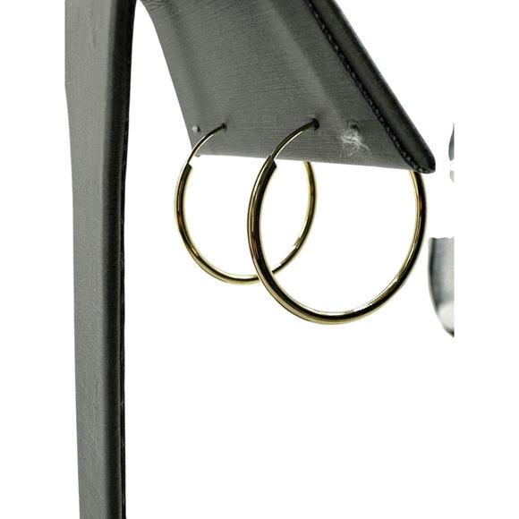 New 14K Yellow Gold Simple Hoop Earrings 1" .8 grams (9407) - Picture 4 of 5